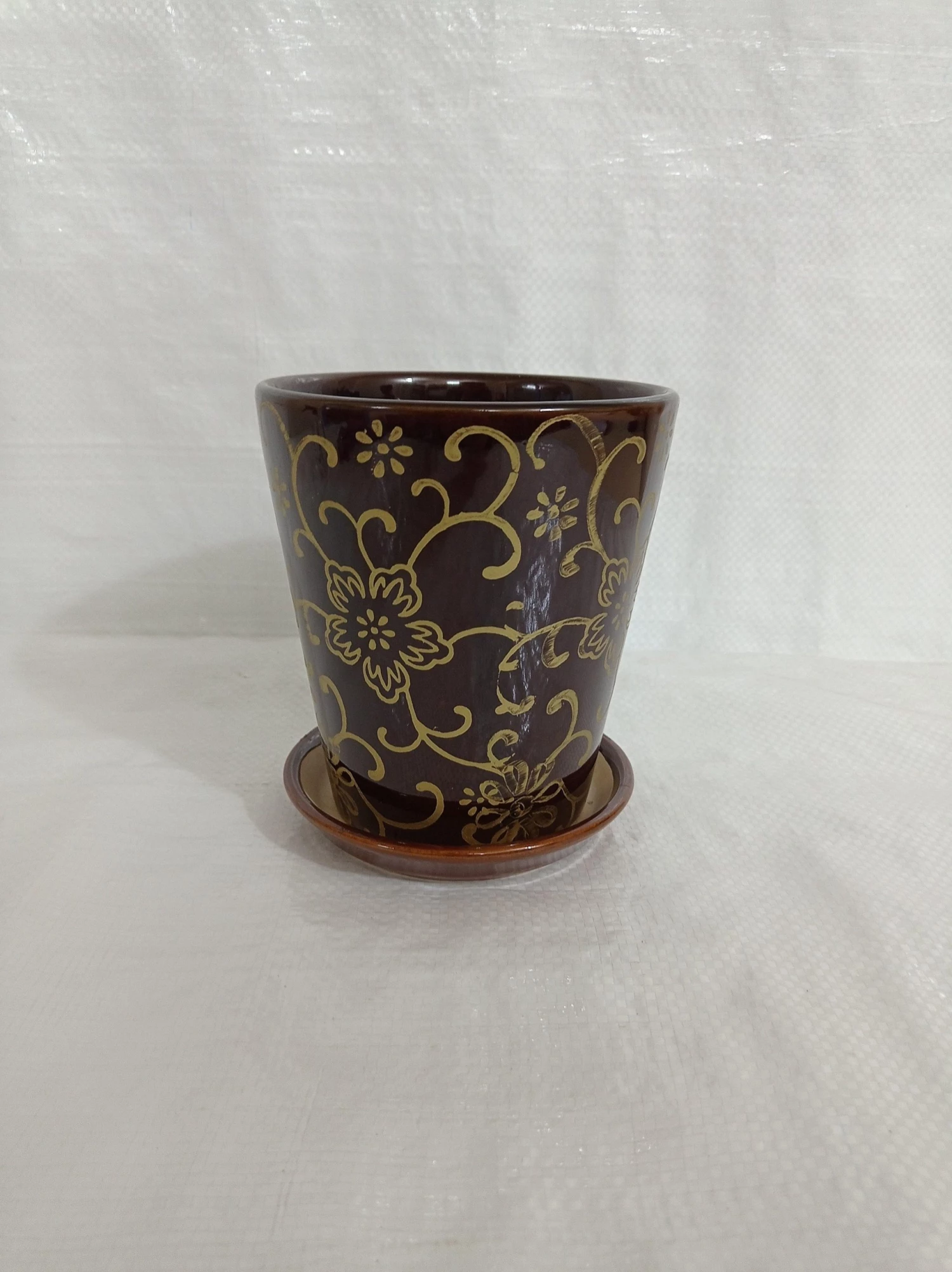 CGASPL Pot-Planters Small Painted Fancy Brown Round Ceramic Pot 3 CGASPL Pot-Planters Small Painted Fancy Brown Round Ceramic Pot