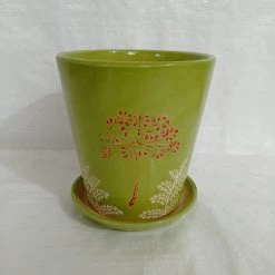 CGASPL Small Painted Fancy Parrot Green Round Ceramic Pot Pot-Planters