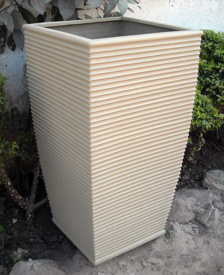 CGASPL Charcoal Tall Ribs Fiber Planter Pot-Planters 4 CGASPL Charcoal Tall Ribs Fiber Planter Pot-Planters