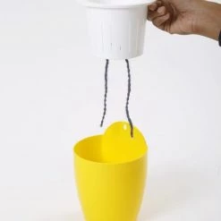 CGASPL Yellow-White Self Watering Hanging Planter Flower Pot Pot-Planters