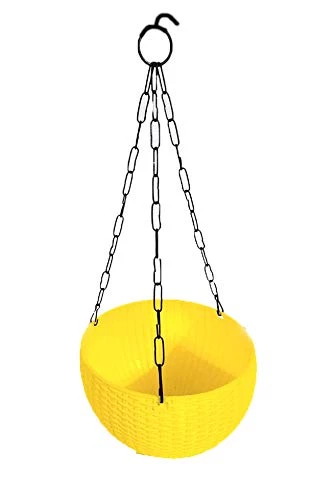 CGASPL 21 Cm Yellow Rattan Hanging Planter With Chain 3 CGASPL 21 Cm Yellow Rattan Hanging Planter With Chain