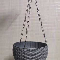 CGASPL Plastic Pots 21 Cm Silver Rattan Hanging Planter With Chain