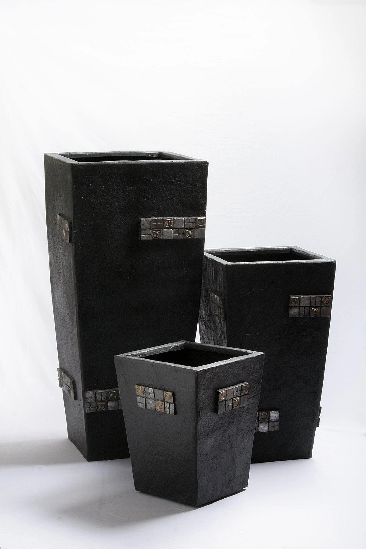 CGASPL Pot-Planters Elegance Mosaic Black Fiber Planter 3 CGASPL Pot-Planters Elegance Mosaic Black Fiber Planter