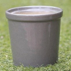 CGASPL Shiny Grey Round Ceramic Pot (Pack Of 3) Pot-Planters
