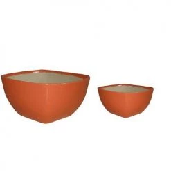 CGASPL Pot-Planters Ceramic Pot Orange Combo Set Square Shape
