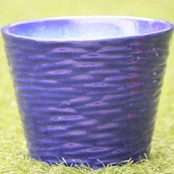 CGASPL Blue Ribbed Ceramic Planter (Pack Of 3)