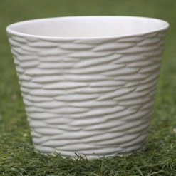 CGASPL White Ribbed Ceramic Planter (Pack Of 3)