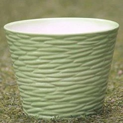 CGASPL Green Ribbed Ceramic Planter (Pack Of 3) Pot-Planters
