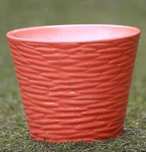 CGASPL Orange Ribbed Ceramic Planter (Pack Of 3) 3 CGASPL Orange Ribbed Ceramic Planter (Pack Of 3)