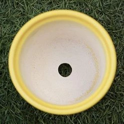 CGASPL Shiny Yellow Round Ceramic Pot (Pack Of 3) Pot-Planters